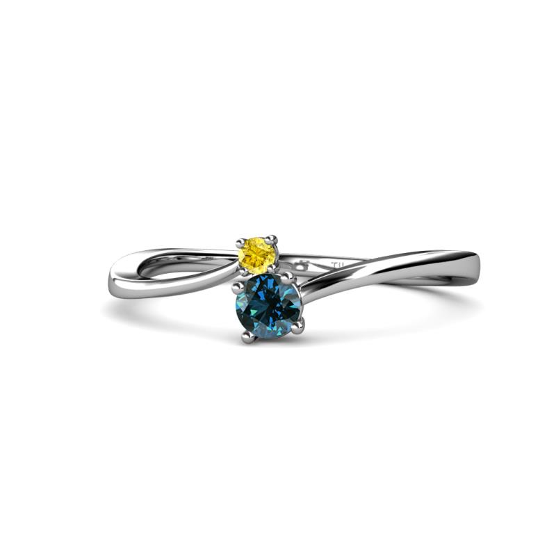 Lucie 4.10 mm Bold Round Yellow Sapphire and Blue Diamond 2 Stone Promise Ring 