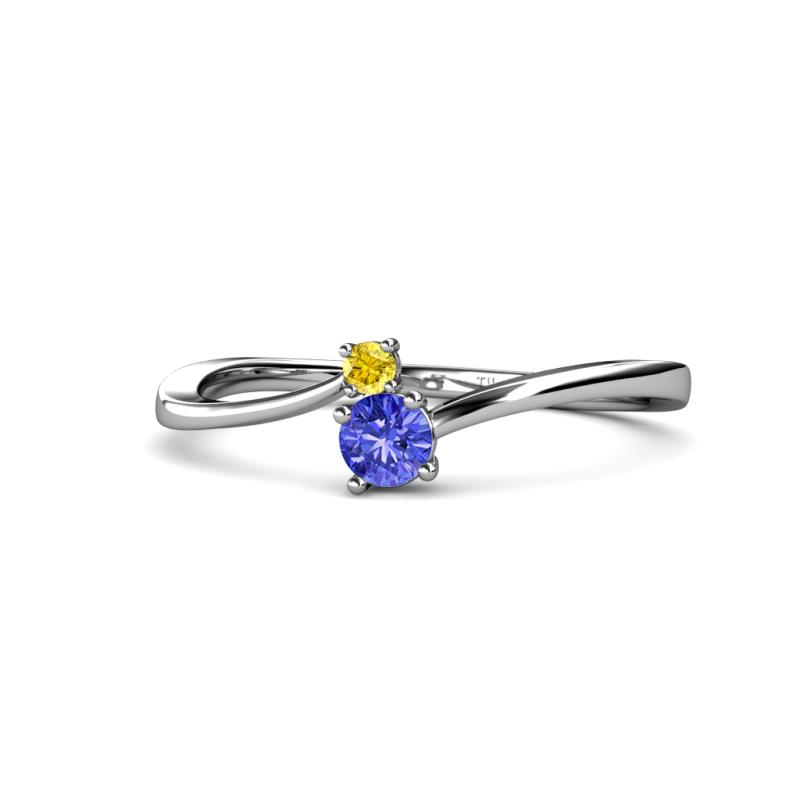 Lucie 4.10 mm Bold Round Yellow Sapphire and Tanzanite 2 Stone Promise Ring 