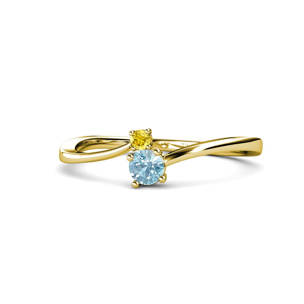 Lucie 4.10 mm Bold Round Yellow Sapphire and Aquamarine 2 Stone Promise Ring 