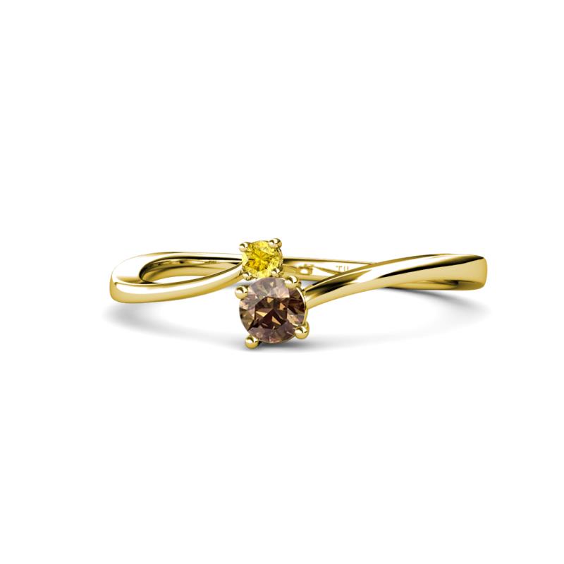 Lucie 4.10 mm Bold Round Yellow Sapphire and Smoky Quartz 2 Stone Promise Ring 