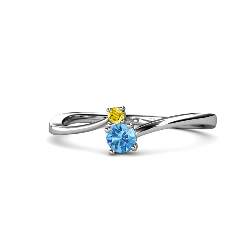 Lucie 4.10 mm Bold Round Yellow Sapphire and Blue Topaz 2 Stone Promise Ring 
