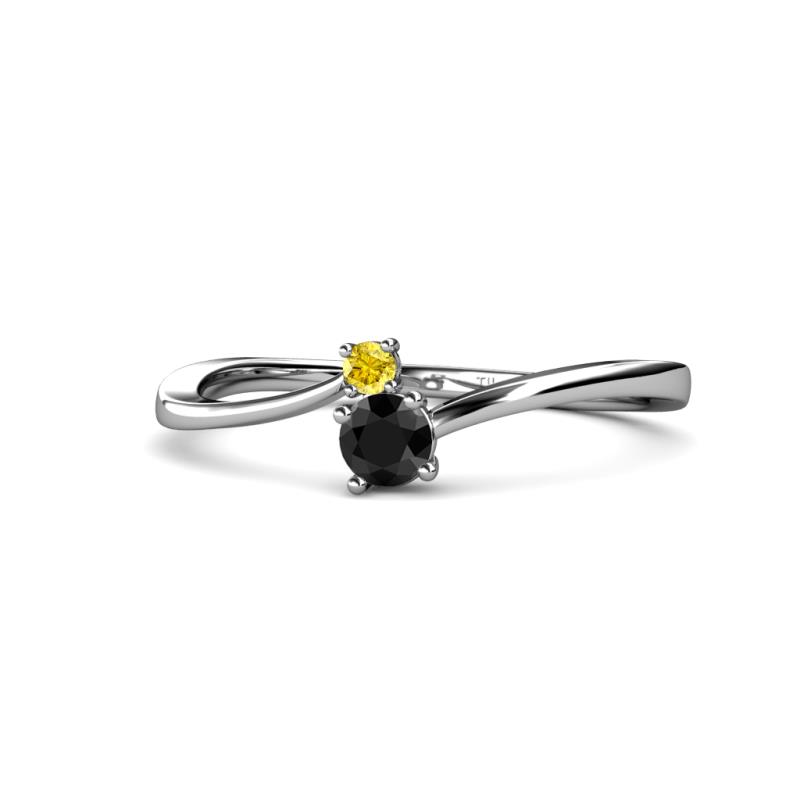 Lucie 4.10 mm Bold Round Yellow Sapphire and Black Diamond 2 Stone Promise Ring 