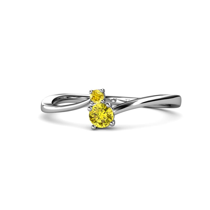 Lucie 4.10 mm Bold Round Yellow Sapphire and Yellow Diamond 2 Stone Promise Ring 