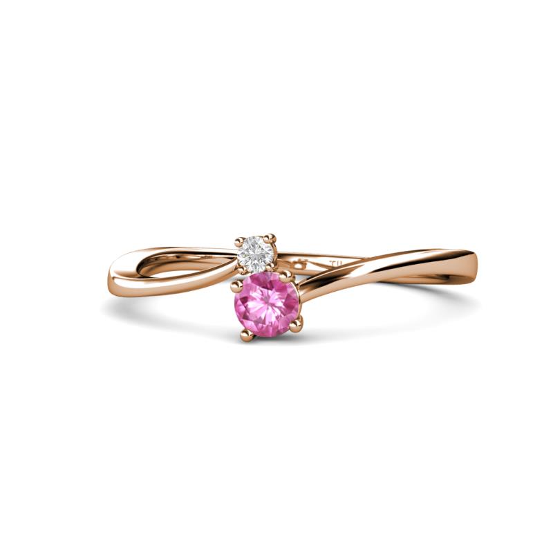 Lucie 4.10 mm Bold Round White and Pink Sapphire 2 Stone Promise Ring 