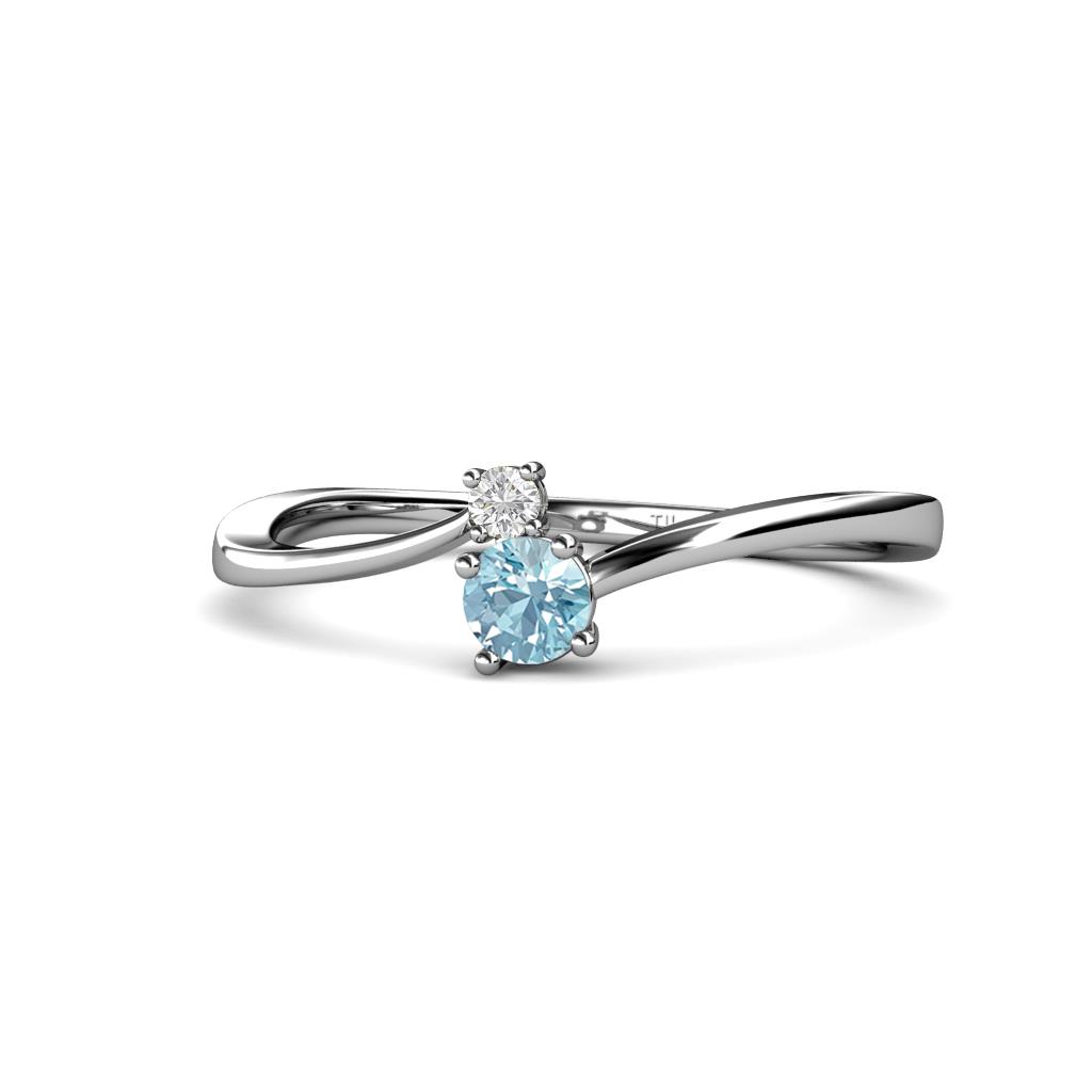 Lucie 4.10 mm Bold Round White Sapphire and Aquamarine 2 Stone Promise Ring 