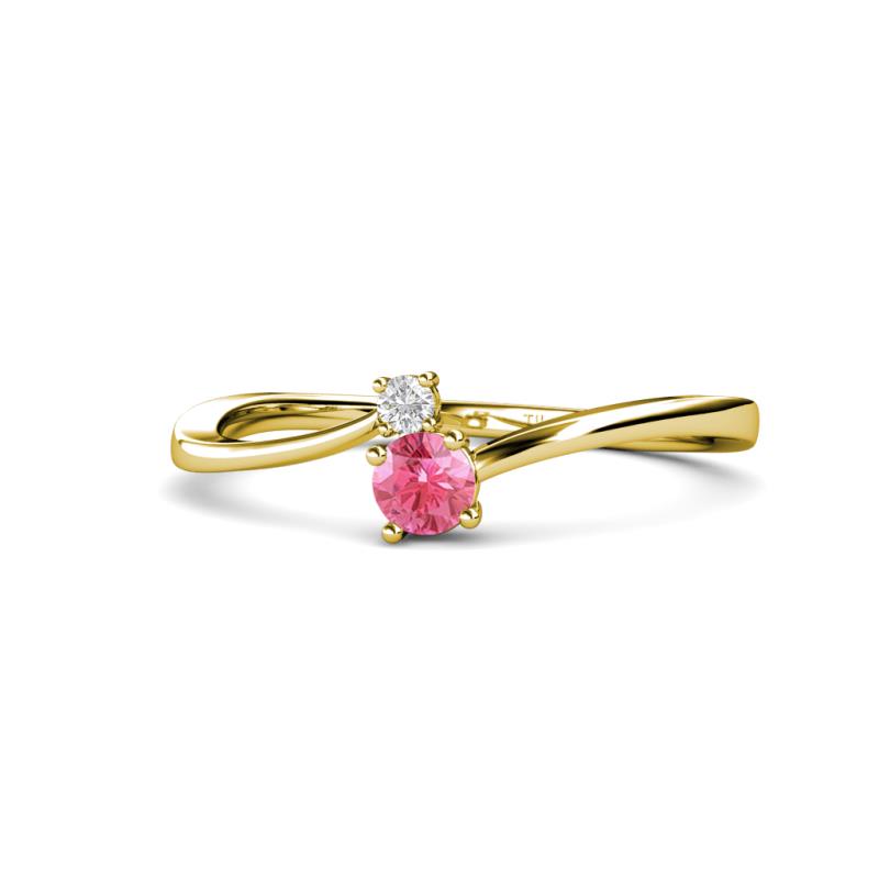 Lucie 4.10 mm Bold Round White Sapphire and Pink Tourmaline 2 Stone Promise Ring 