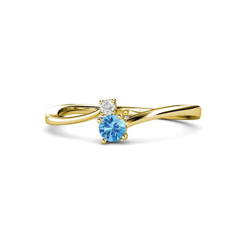 Lucie 4.10 mm Bold Round White Sapphire and Blue Topaz 2 Stone Promise Ring 
