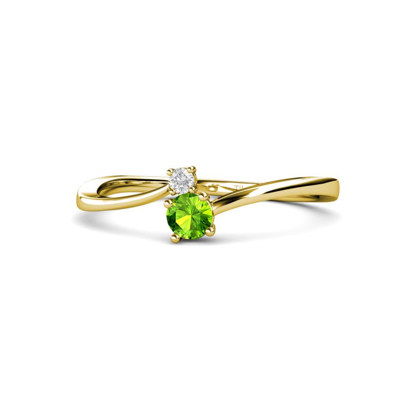 Lucie 4.10 mm Bold Round White Sapphire and Peridot 2 Stone Promise Ring 