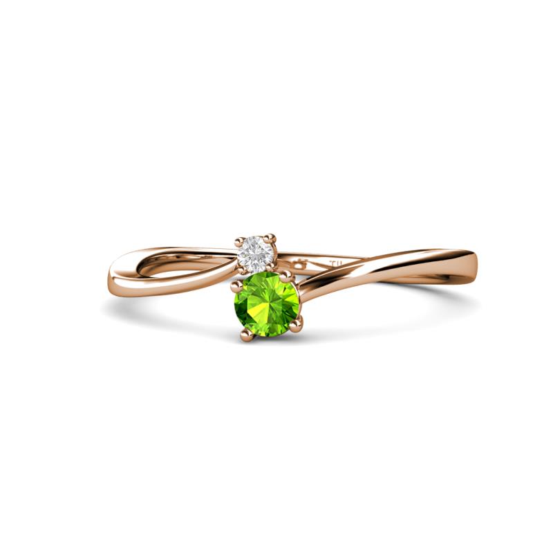 Lucie 4.10 mm Bold Round White Sapphire and Peridot 2 Stone Promise Ring 