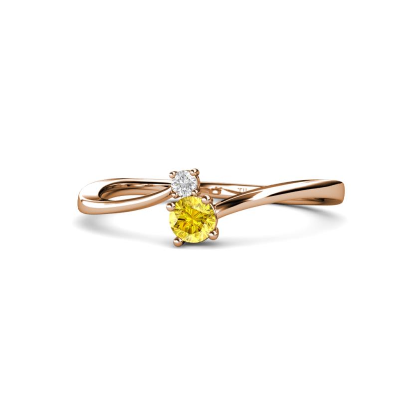 Lucie 4.10 mm Bold Round White and Yellow Sapphire 2 Stone Promise Ring 