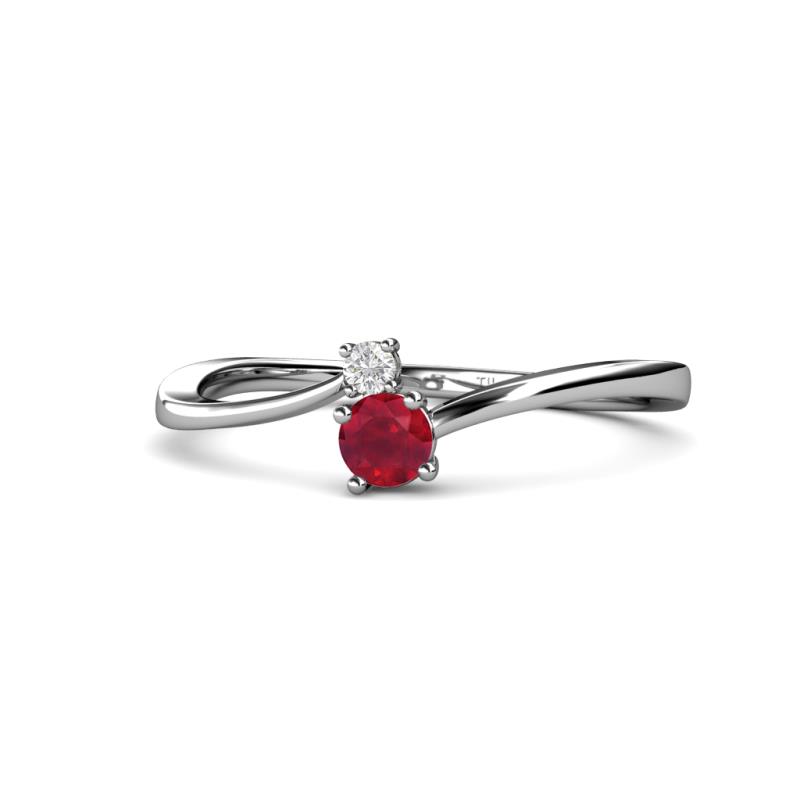 Lucie 4.10 mm Bold Round White Sapphire and Ruby 2 Stone Promise Ring 