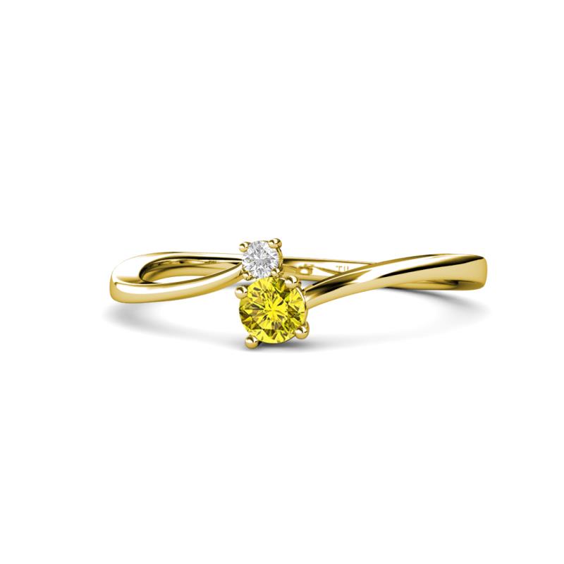 Lucie 4.10 mm Bold Round White Sapphire and Yellow Diamond 2 Stone Promise Ring 