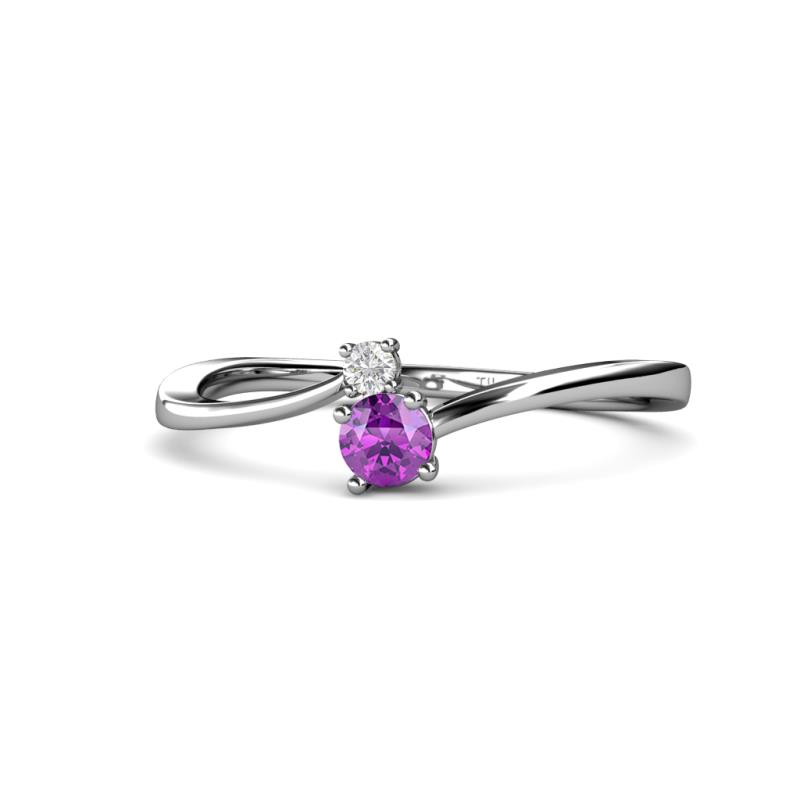 Lucie 4.10 mm Bold Round White Sapphire and Amethyst 2 Stone Promise Ring 