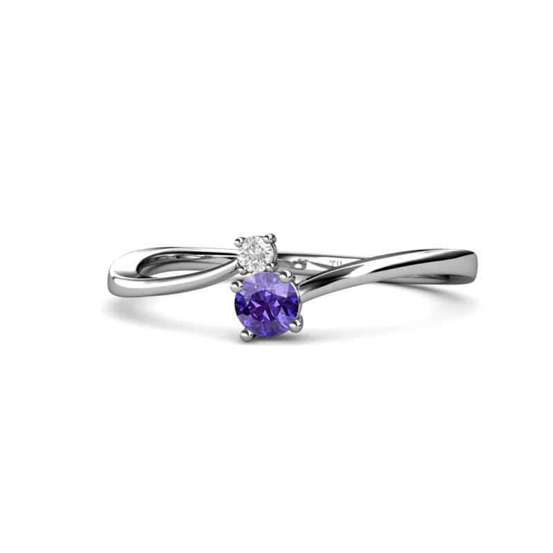 Lucie 4.10 mm Bold Round White Sapphire and Iolite 2 Stone Promise Ring 