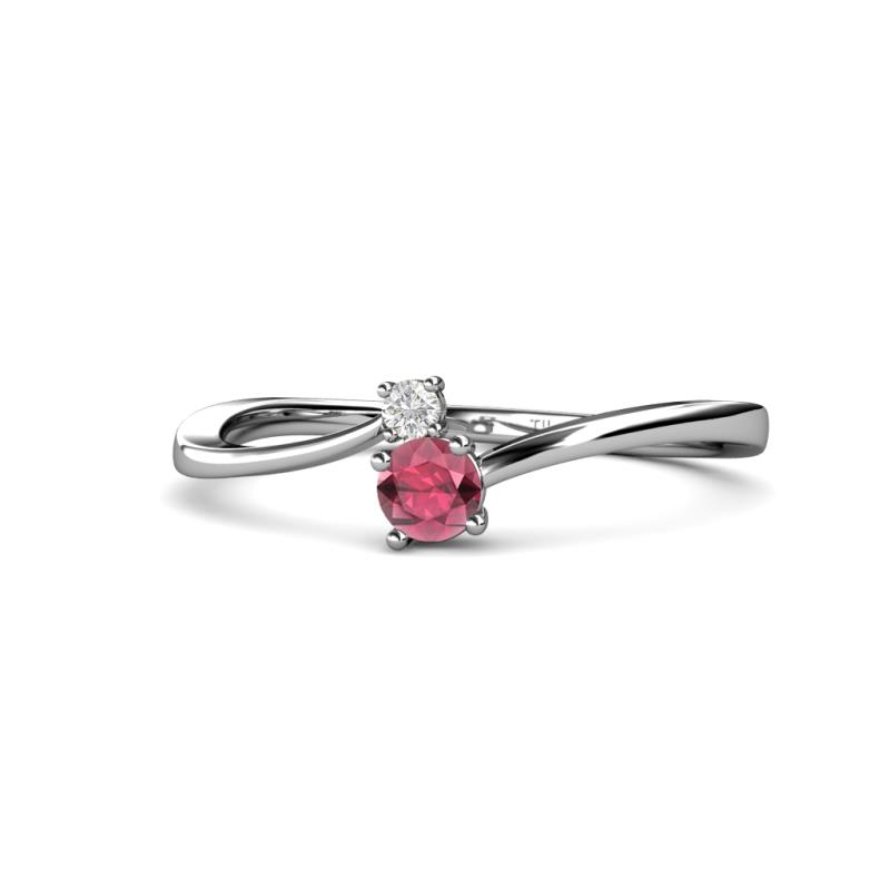 Lucie 4.10 mm Bold Round White Sapphire and Rhodolite Garnet 2 Stone Promise Ring 