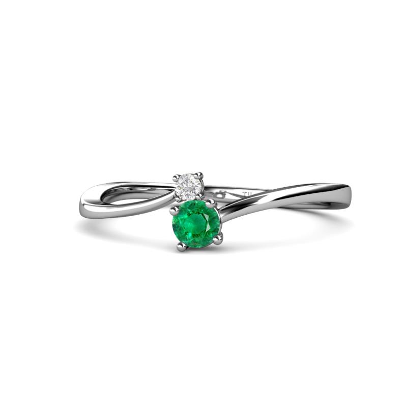 Lucie 4.10 mm Bold Round White Sapphire and Emerald 2 Stone Promise Ring 