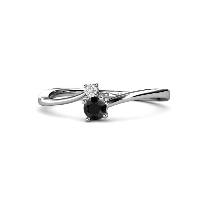 Lucie 4.10 mm Bold Round White Sapphire and Black Diamond 2 Stone Promise Ring 