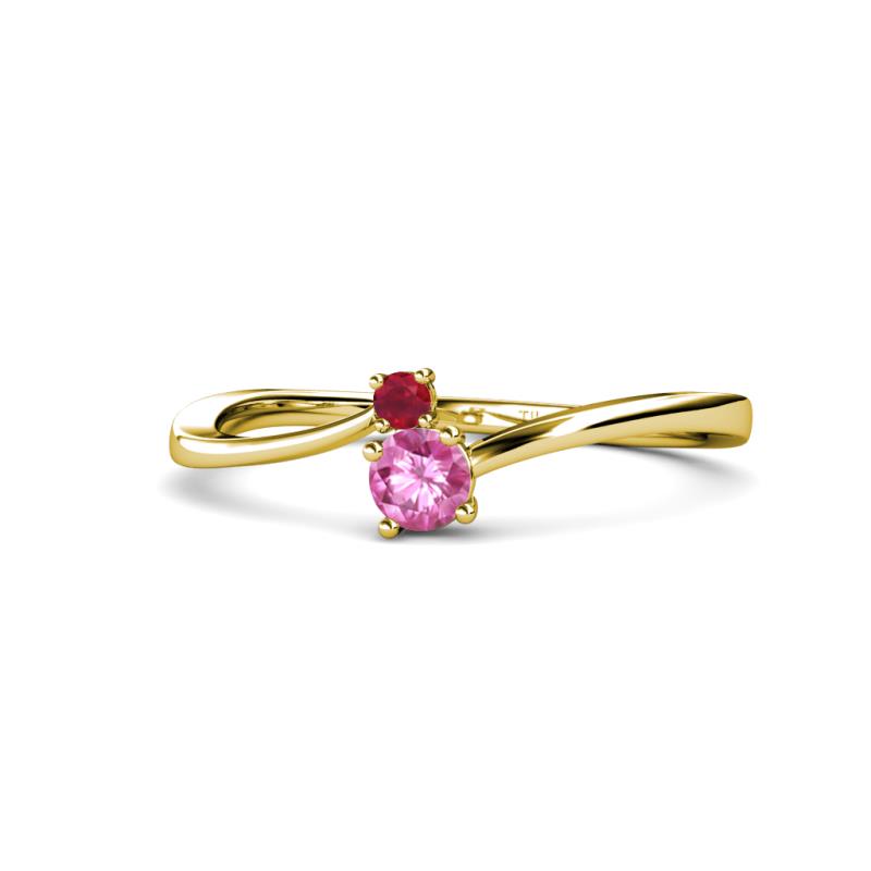 Lucie 4.10 mm Bold Round Ruby and Pink Sapphire 2 Stone Promise Ring 