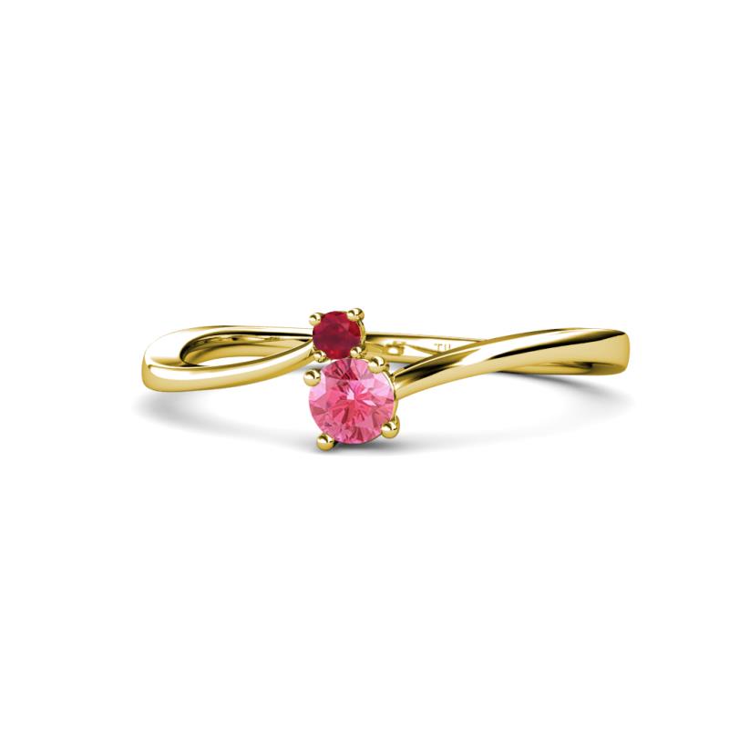 Lucie 4.10 mm Bold Round Ruby and Pink Tourmaline 2 Stone Promise Ring 