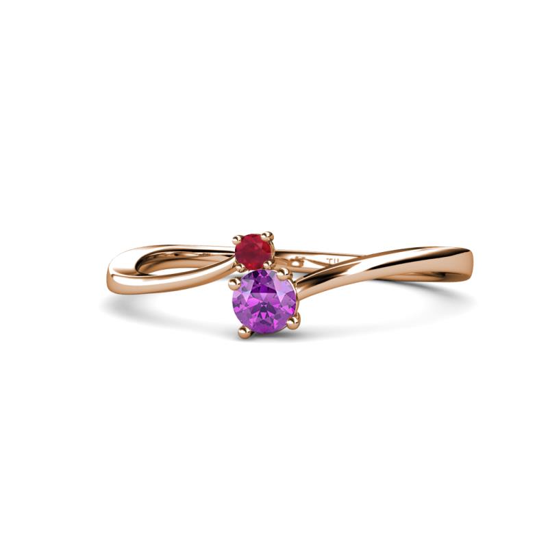 Lucie 4.10 mm Bold Round Ruby and Amethyst 2 Stone Promise Ring 
