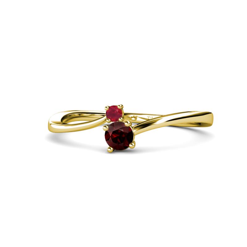 Lucie 4.10 mm Bold Round Ruby and Red Garnet 2 Stone Promise Ring 