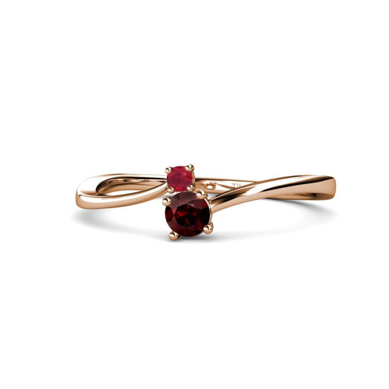 Lucie 4.10 mm Bold Round Ruby and Red Garnet 2 Stone Promise Ring 