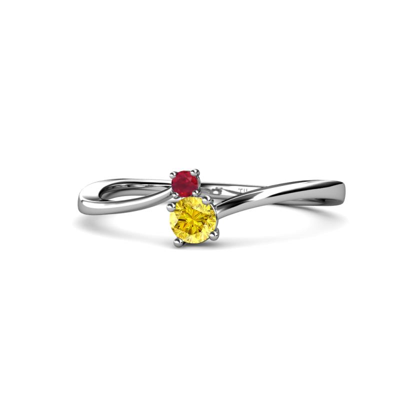 Lucie 4.10 mm Bold Round Ruby and Yellow Sapphire 2 Stone Promise Ring 