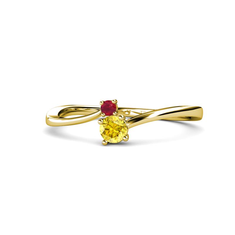 Lucie 4.10 mm Bold Round Ruby and Yellow Sapphire 2 Stone Promise Ring 