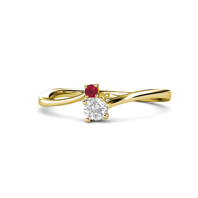 Lucie 4.10 mm Bold Round Ruby and White Sapphire 2 Stone Promise Ring 
