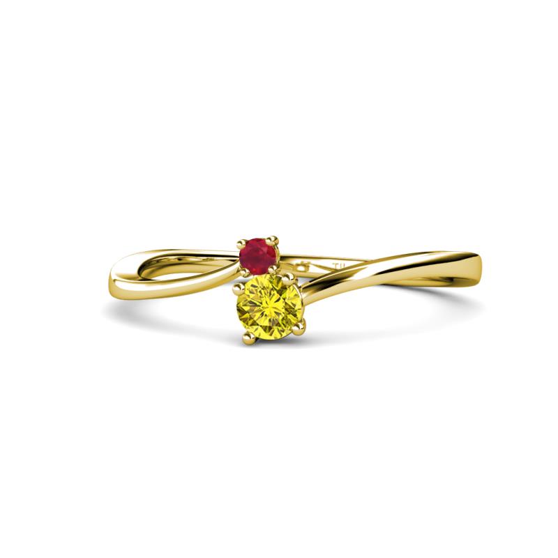 Lucie 4.10 mm Bold Round Ruby and Yellow Diamond 2 Stone Promise Ring 