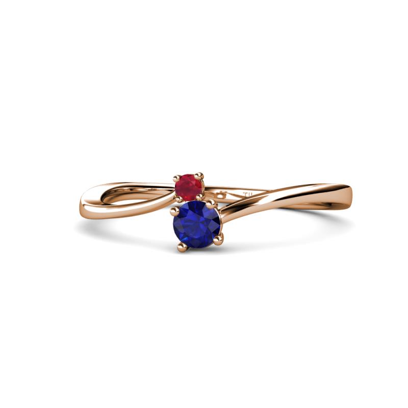 Lucie 4.10 mm Bold Round Ruby and Blue Sapphire 2 Stone Promise Ring 