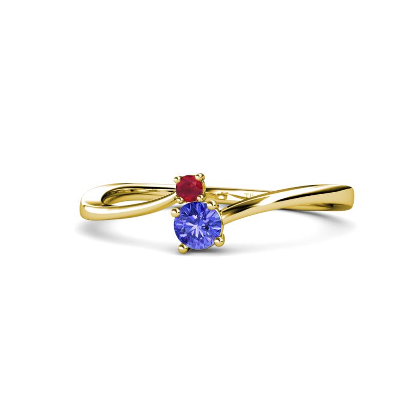 Lucie 4.10 mm Bold Round Ruby and Tanzanite 2 Stone Promise Ring 