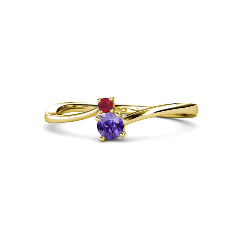 Lucie 4.10 mm Bold Round Ruby and Iolite 2 Stone Promise Ring 