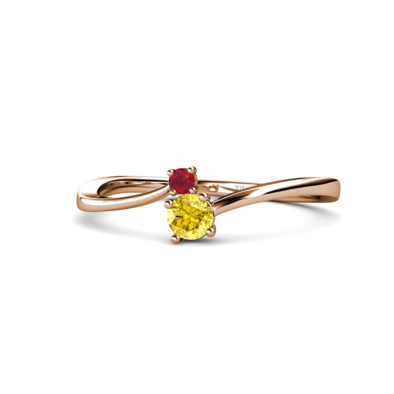 Lucie 4.10 mm Bold Round Ruby and Yellow Sapphire 2 Stone Promise Ring 