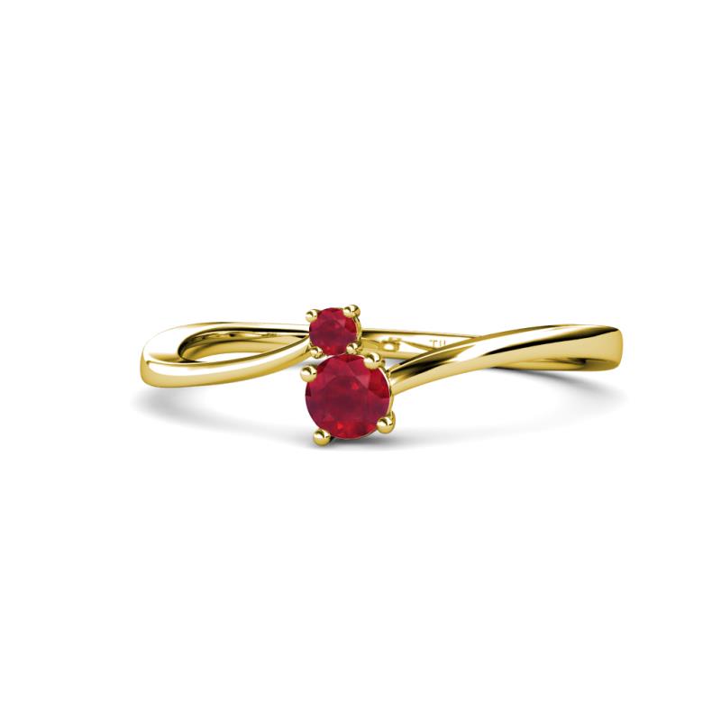Lucie 4.10 mm Bold Round Ruby 2 Stone Promise Ring 