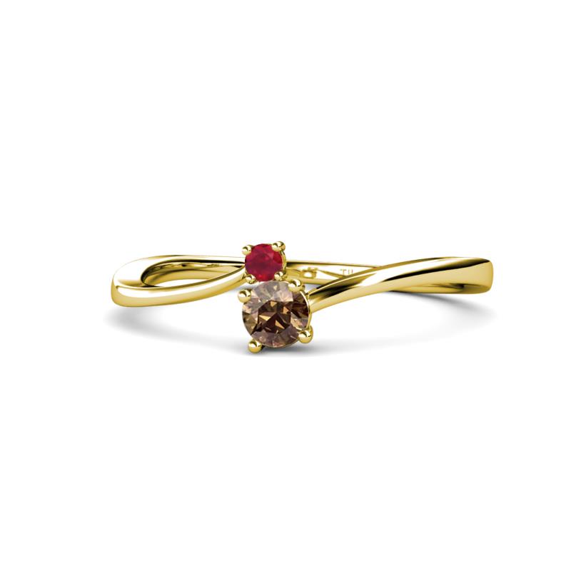 Lucie 4.10 mm Bold Round Ruby and Smoky Quartz 2 Stone Promise Ring 