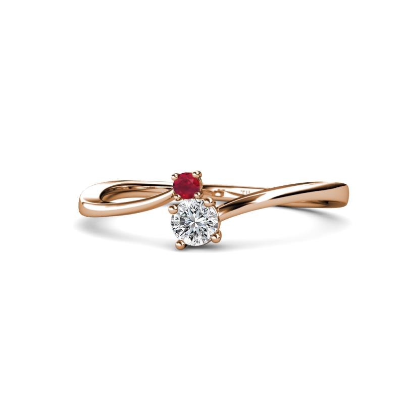 Lucie 4.10 mm Bold Round Ruby and Lab Grown Diamond 2 Stone Promise Ring 