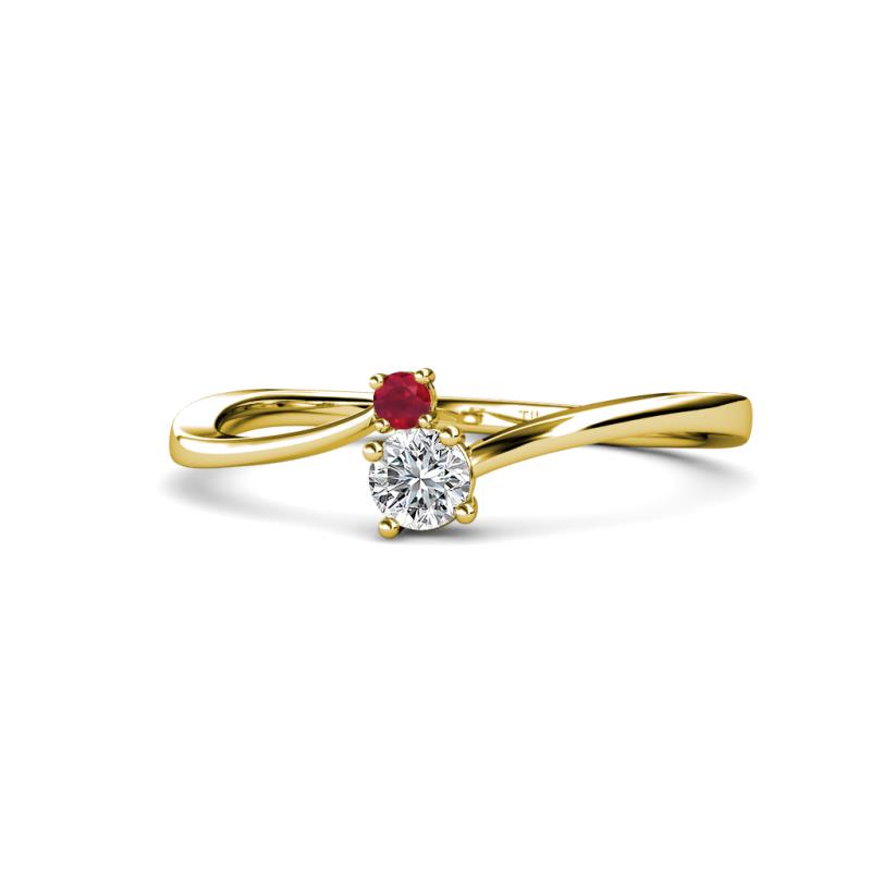 Lucie 4.10 mm Bold Round Ruby and Diamond 2 Stone Promise Ring 