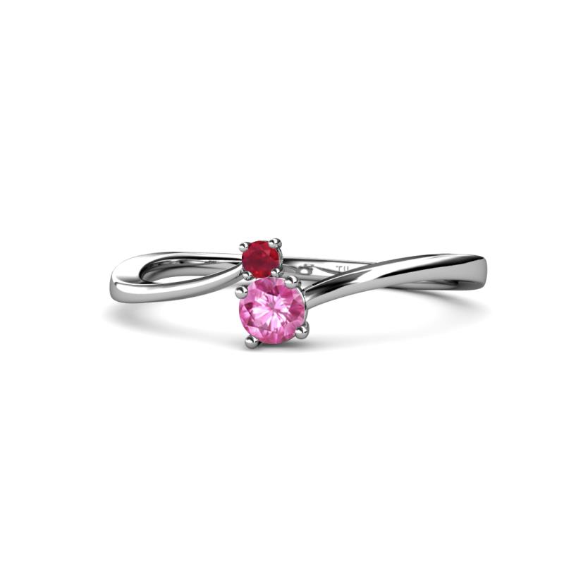 Lucie 4.10 mm Bold Round Ruby and Pink Sapphire 2 Stone Promise Ring 