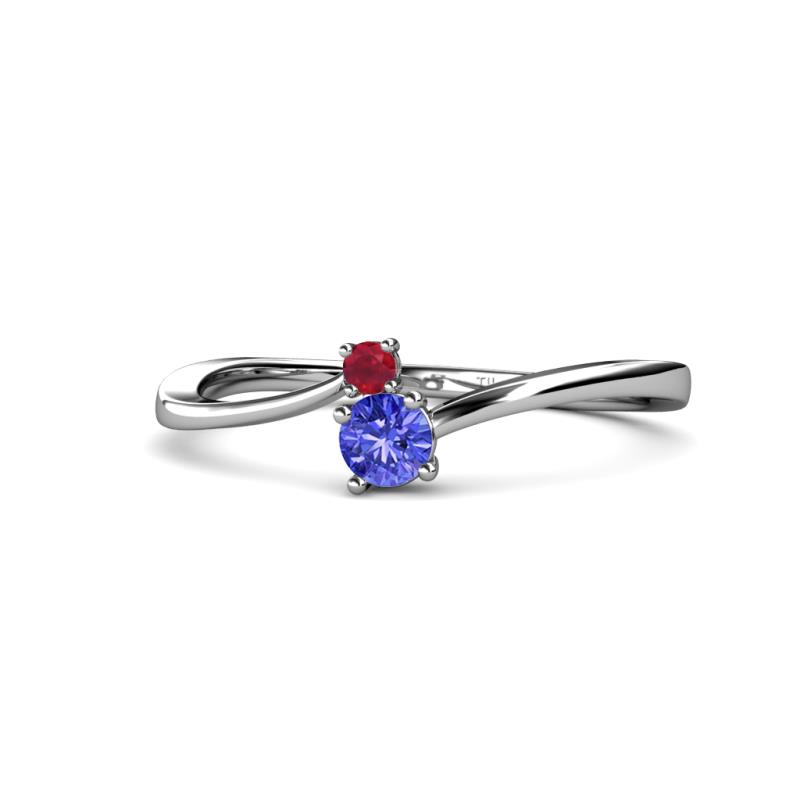 Lucie 4.10 mm Bold Round Ruby and Tanzanite 2 Stone Promise Ring 
