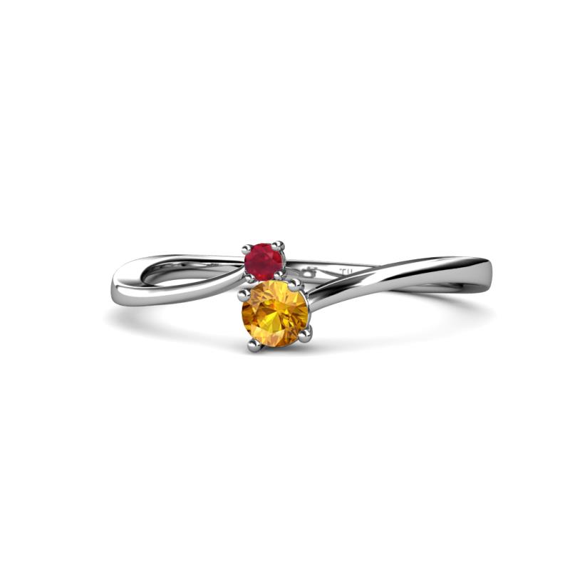 Lucie 4.10 mm Bold Round Ruby and Citrine 2 Stone Promise Ring 