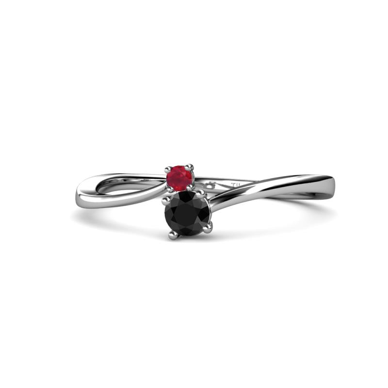 Lucie 4.10 mm Bold Round Ruby and Black Diamond 2 Stone Promise Ring 
