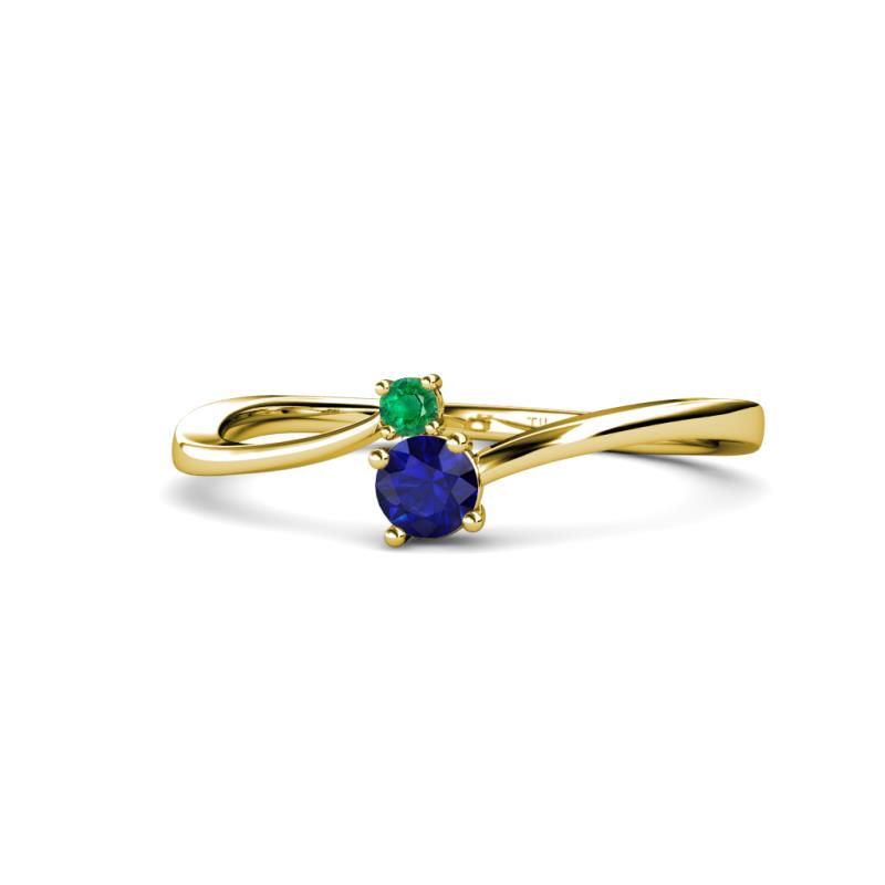 Lucie 4.10 mm Bold Round Emerald and Blue Sapphire 2 Stone Promise Ring 