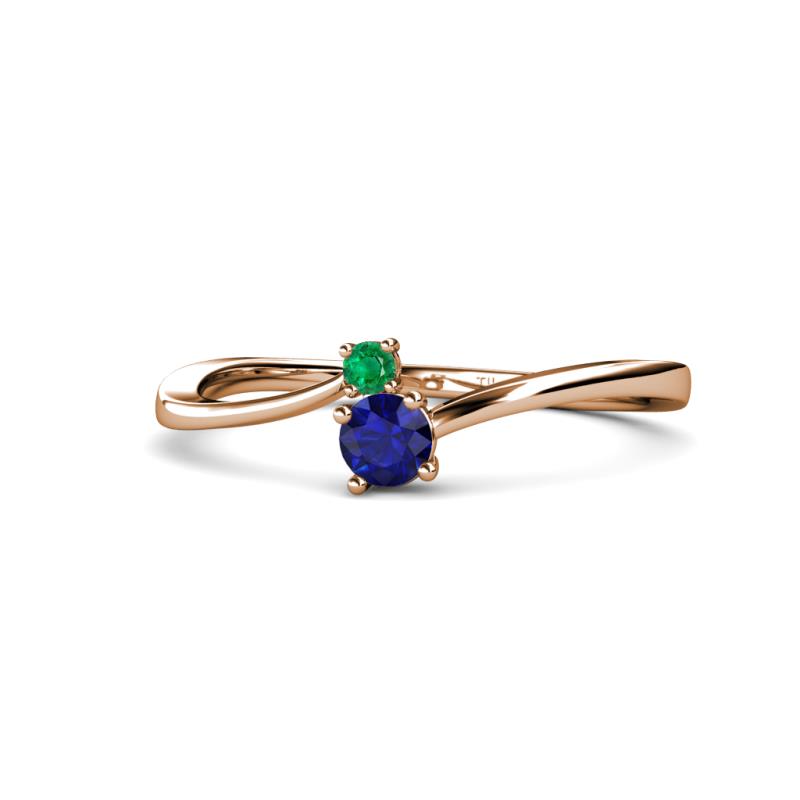 Lucie 4.10 mm Bold Round Emerald and Blue Sapphire 2 Stone Promise Ring 