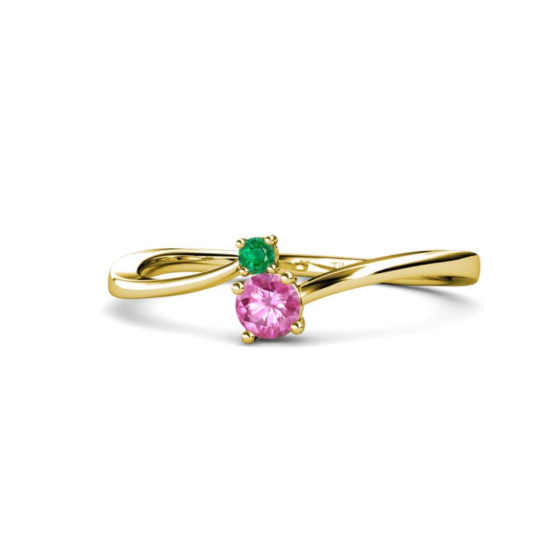 Lucie 4.10 mm Bold Round Emerald and Pink Sapphire 2 Stone Promise Ring 