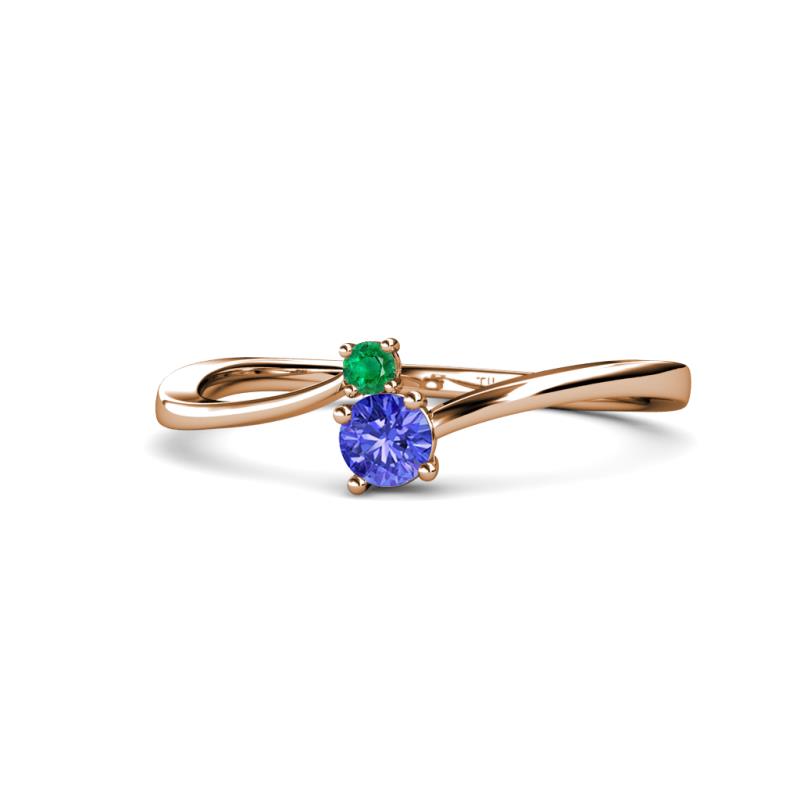 Lucie 4.10 mm Bold Round Emerald and Tanzanite 2 Stone Promise Ring 