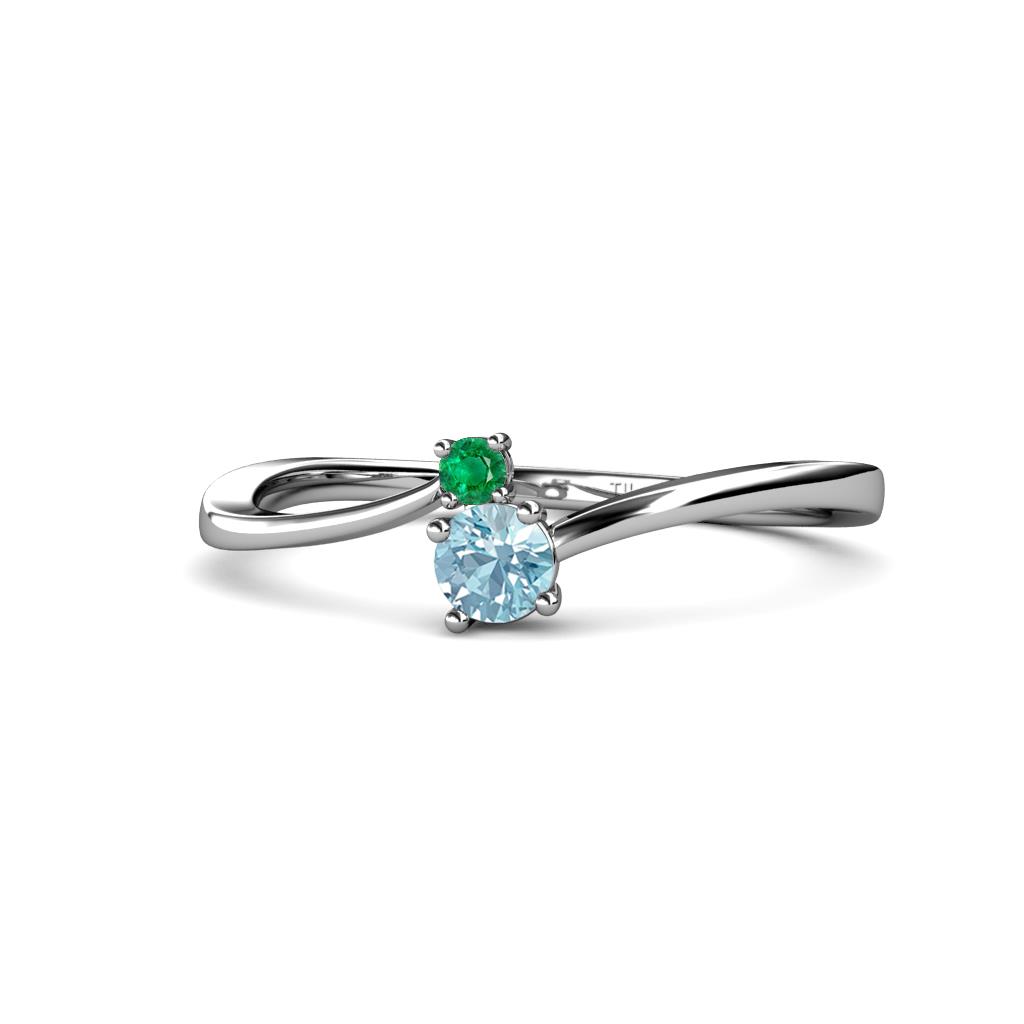 Lucie 4.10 mm Bold Round Emerald and Aquamarine 2 Stone Promise Ring 