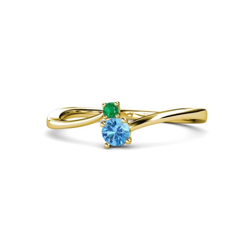 Lucie 4.10 mm Bold Round Emerald and Blue Topaz 2 Stone Promise Ring 