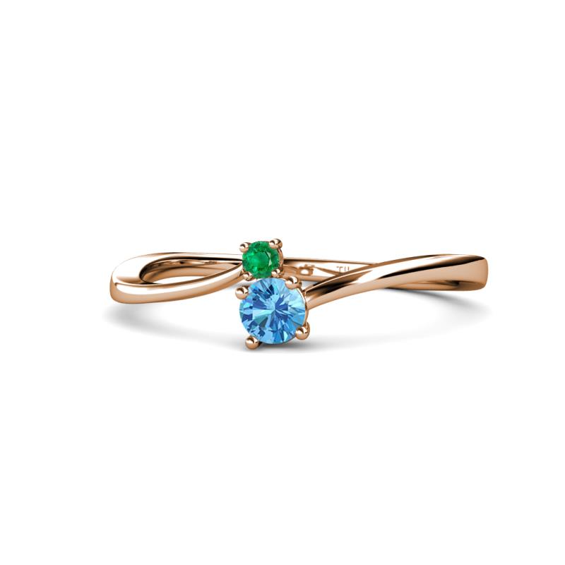 Lucie 4.10 mm Bold Round Emerald and Blue Topaz 2 Stone Promise Ring 