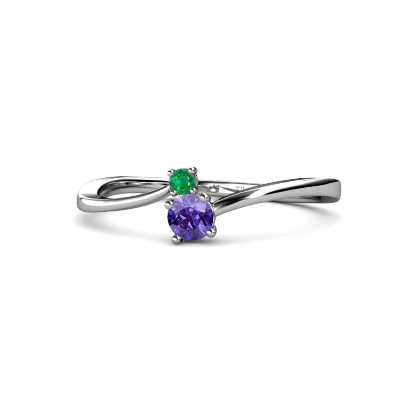 Lucie 4.10 mm Bold Round Emerald and Iolite 2 Stone Promise Ring 